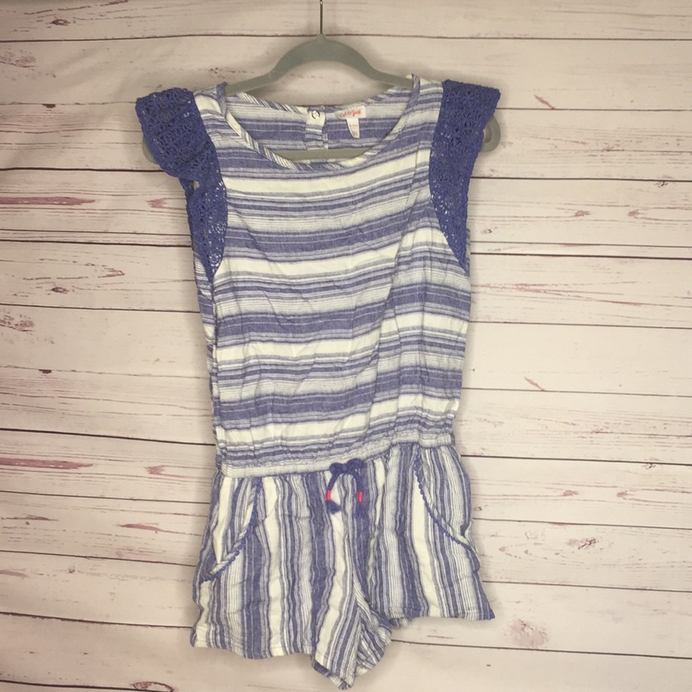 Girls Romper White and Indigo Stripes Size XL
